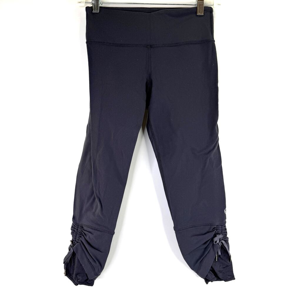 Lululemon Grey Cropped Ruched Adjustable Drawstring Hem Leggings Size 6